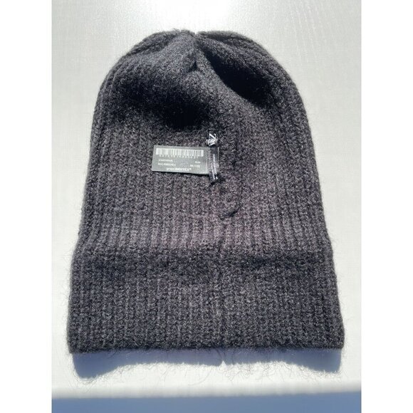 Zara Women's Medium Black Wool Blend Ribbed Chunky Knit Foldover Beanie Hat - Picture 9 of 14